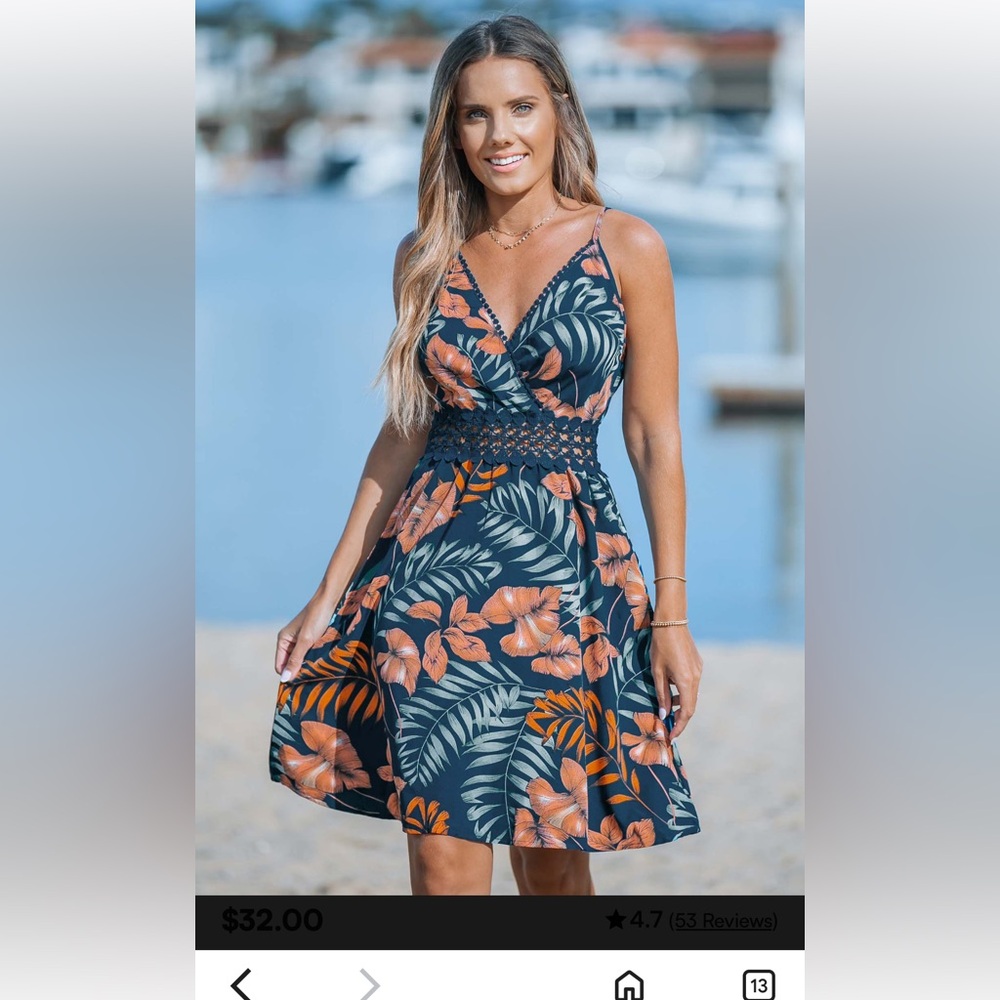 #22 Small Cupshe Tropical Navy and Orange Mini Dress
